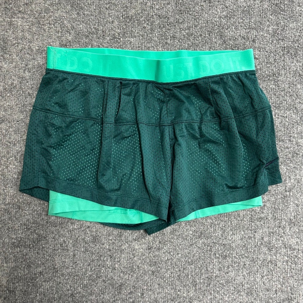 Nike Shorts Womens Size S Green 2-in-1 Mesh Layered Athletic Running Training